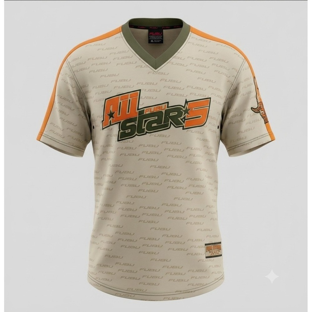 FUBU All Stars Vintage Men's Green w Orange Short Sleeve Jersey. Size XL